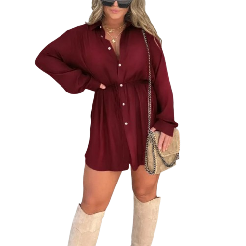 Long Sleeve Jumpsuit Button Shirt Dress