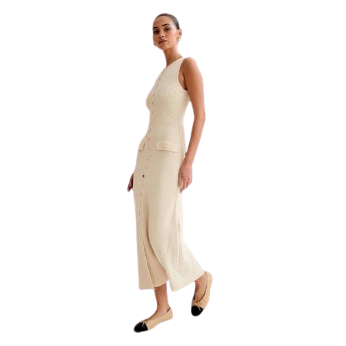 Elegant Knitted Sleeveless Round Neck Long Dress