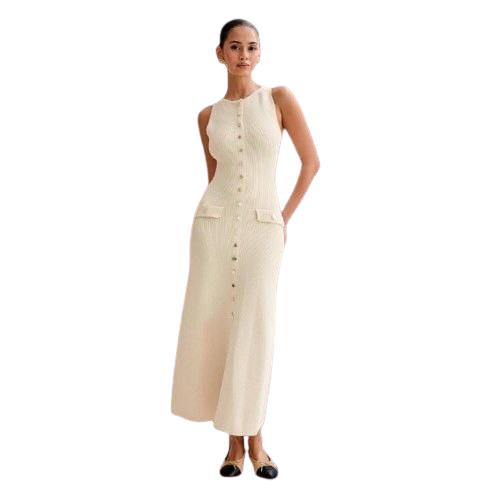 Elegant Knitted Sleeveless Round Neck Long Dress